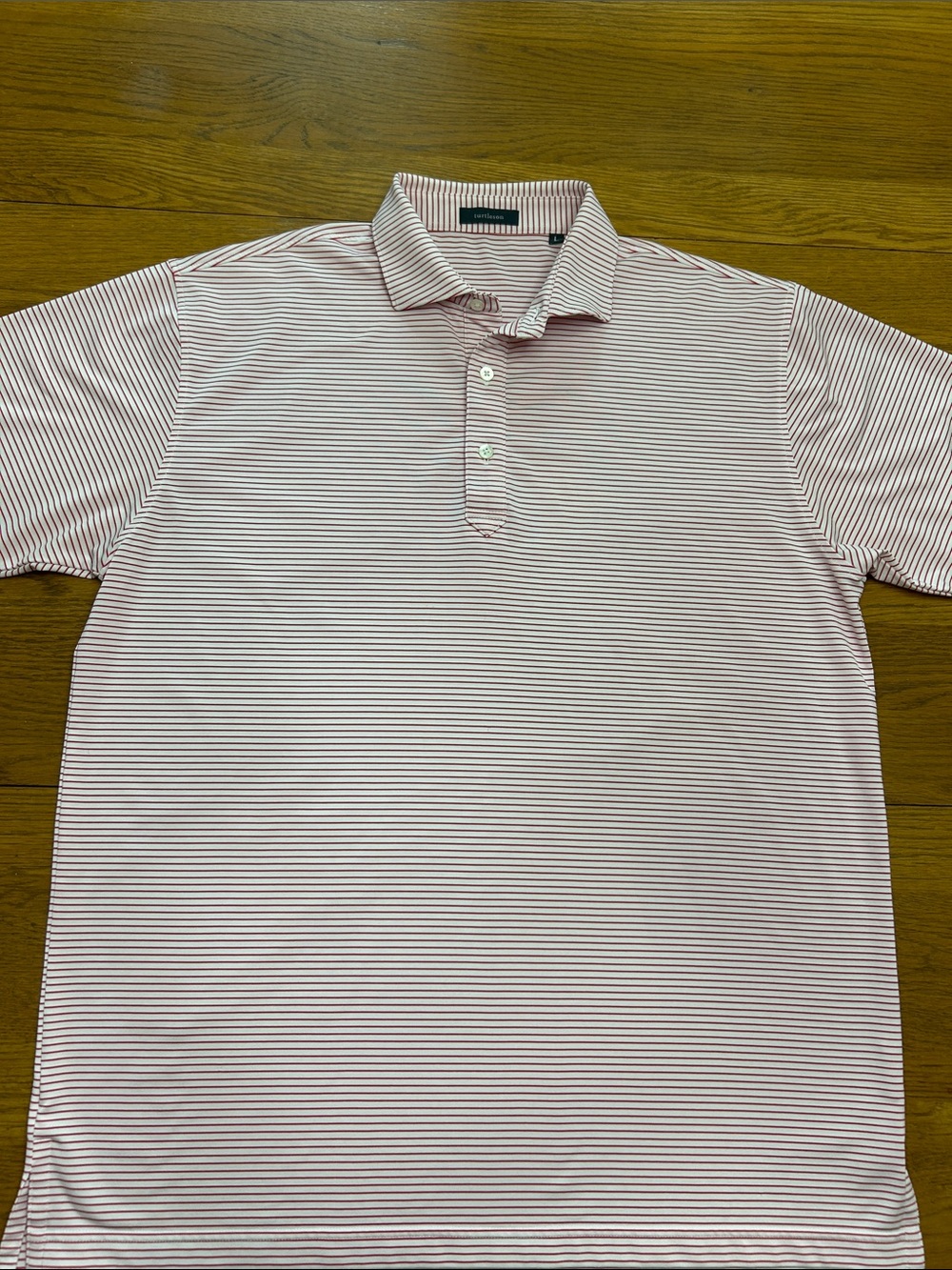 Turtleson Men's Performance Golf Polo Shirt in Red and White Stripes Size Large